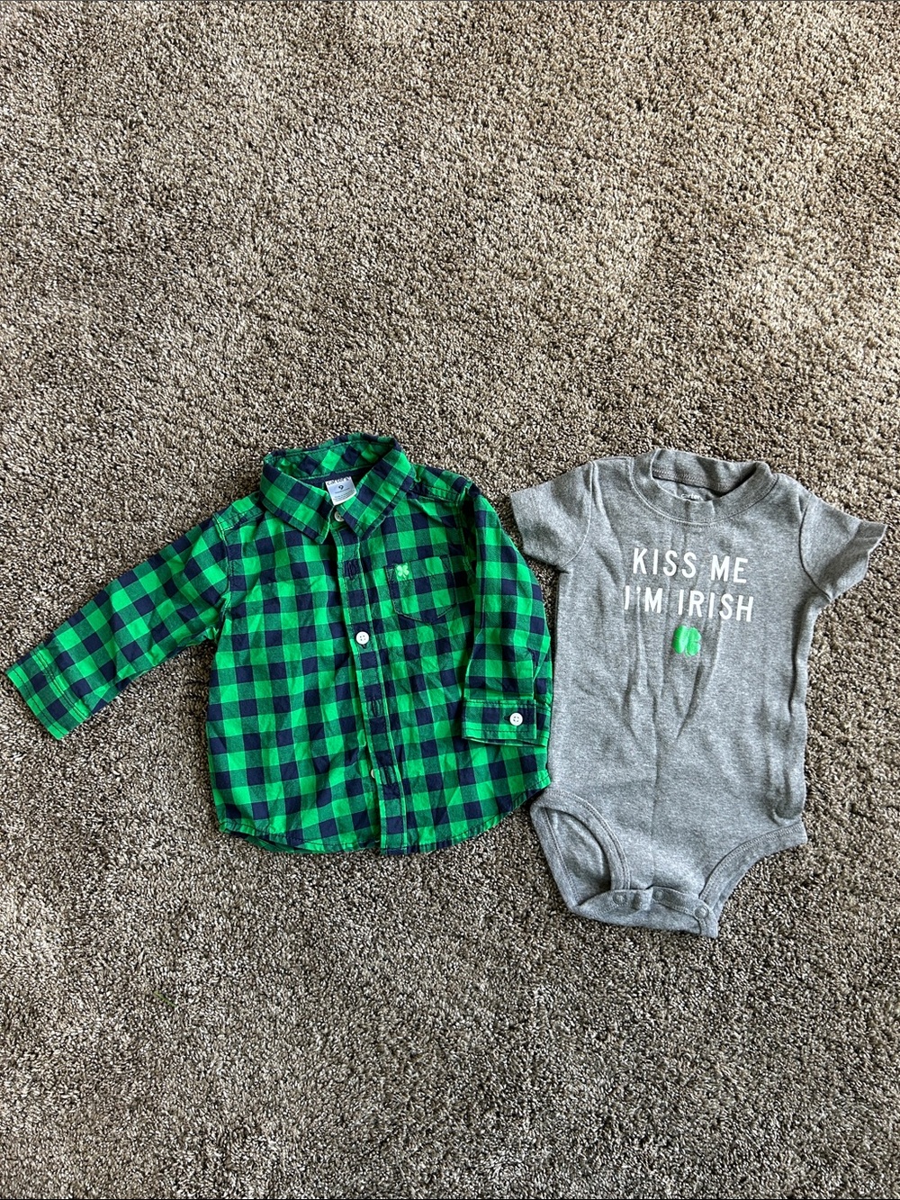 Plaid Button-Down Shirt and Bodysuit St. Patrick’s Day Shamrock Size 9m